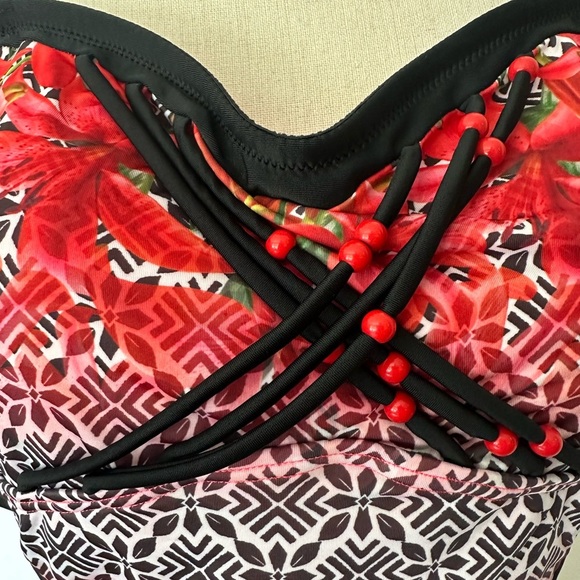 La vie en rose, orange and black one piece swimsuit SZ L - Picture 2 of 5